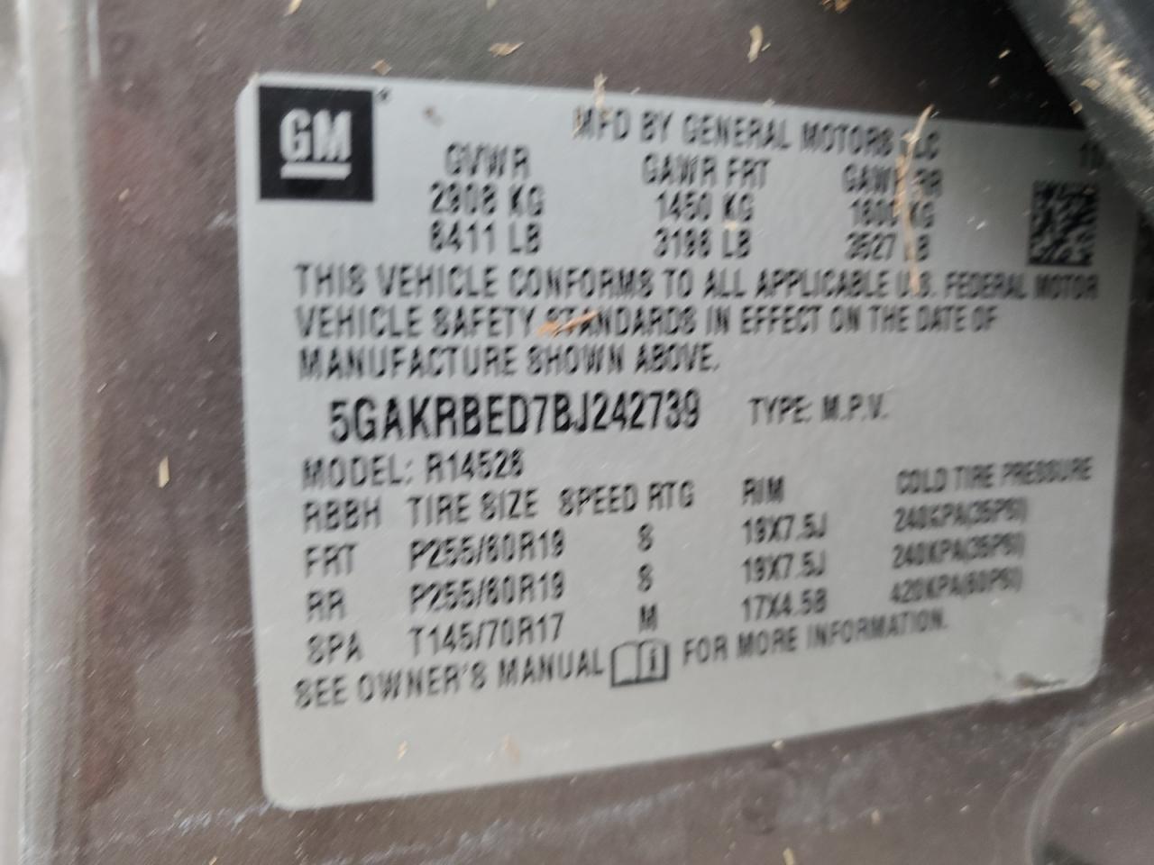 5GAKRBED7BJ242739 2011 Buick Enclave Cxl