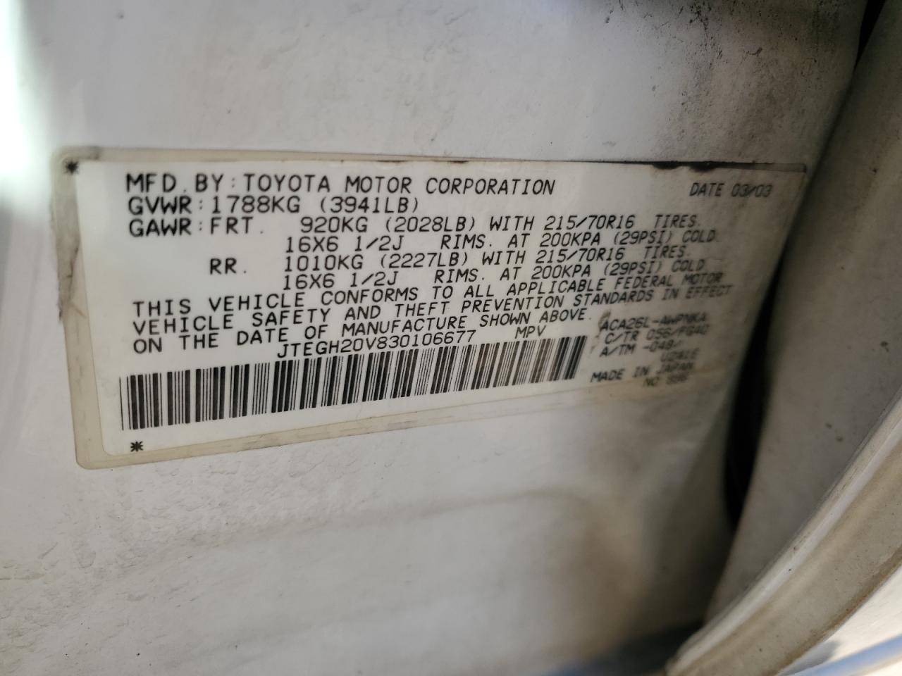 JTEGH20V830106677 2003 Toyota Rav4