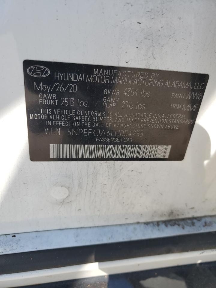 2020 Hyundai Sonata Sel VIN: 5NPEF4JA6LH054235 Lot: 75654994