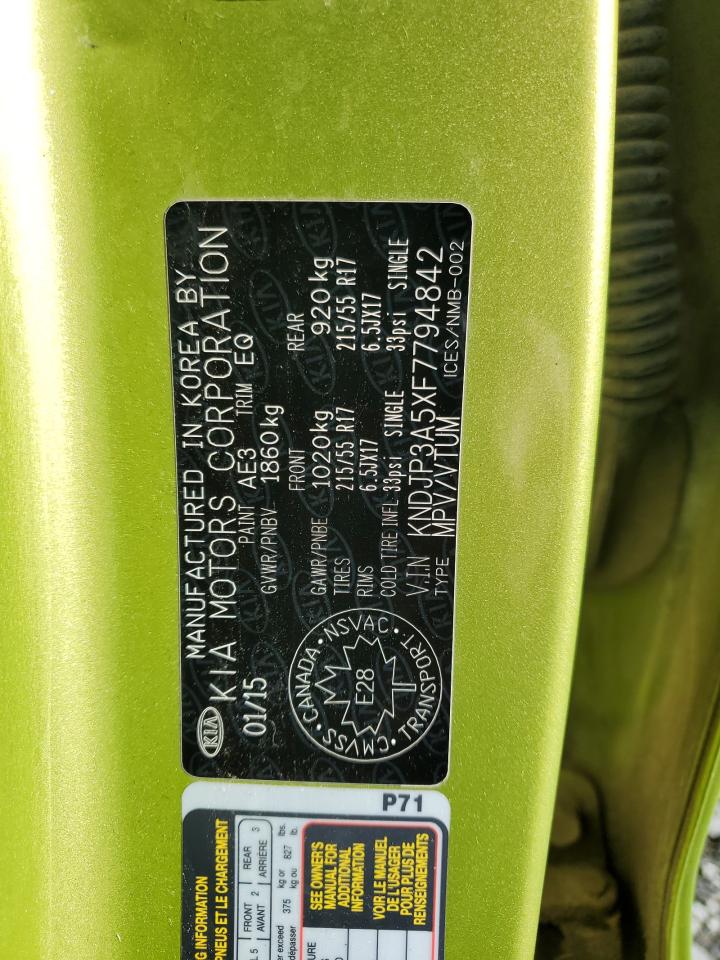 2015 Kia Soul + VIN: KNDJP3A5XF7794842 Lot: 76860484