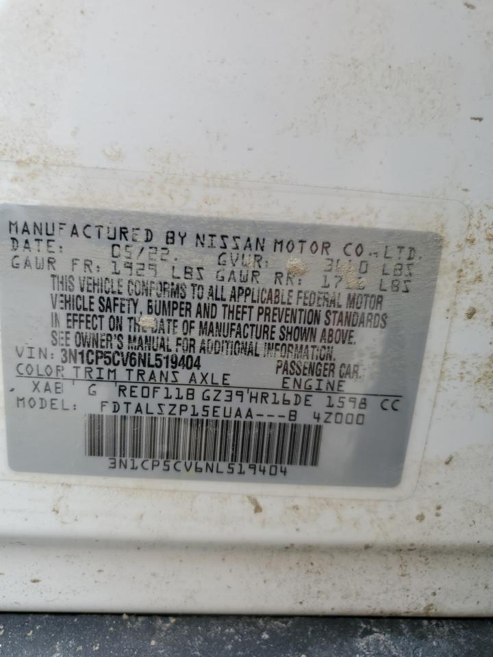 2022 Nissan Kicks Sv VIN: 3N1CP5CV6NL519404 Lot: 77944434