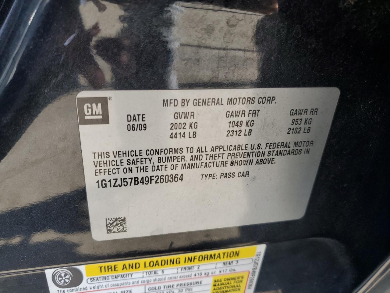 2009 Chevrolet Malibu 2Lt VIN: 1G1ZJ57B49F260364 Lot: 76080964