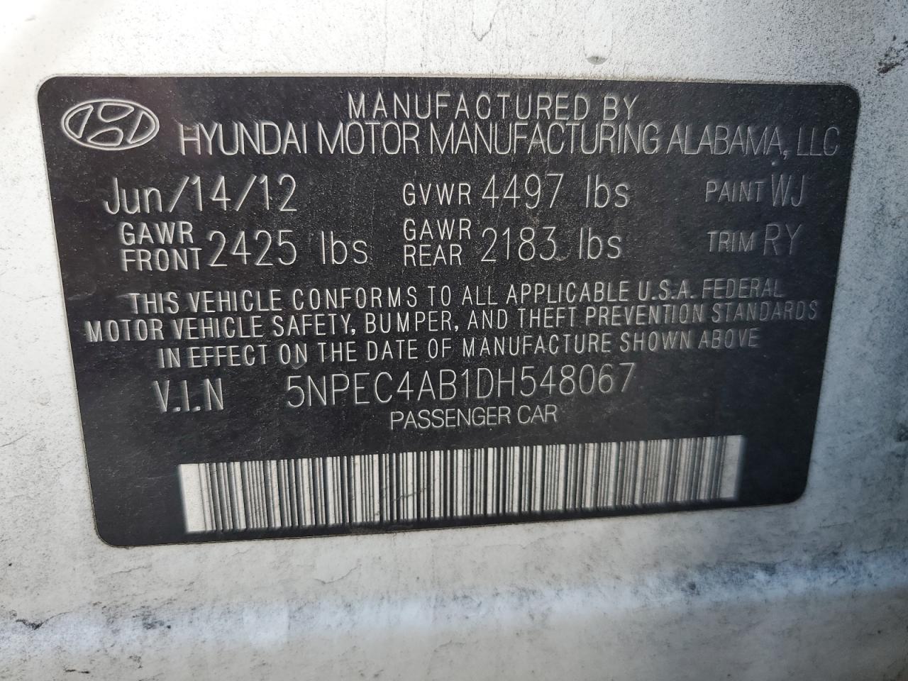 5NPEC4AB1DH548067 2013 Hyundai Sonata Se