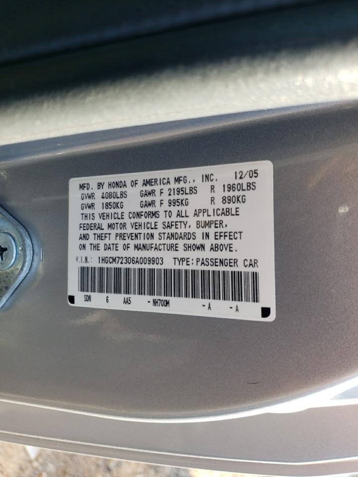 2006 Honda Accord Lx VIN: 1HGCM72306A009903 Lot: 75196084