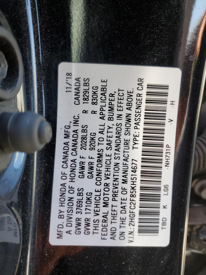 2HGFC2F85KH514677 2019 Honda Civic Sport