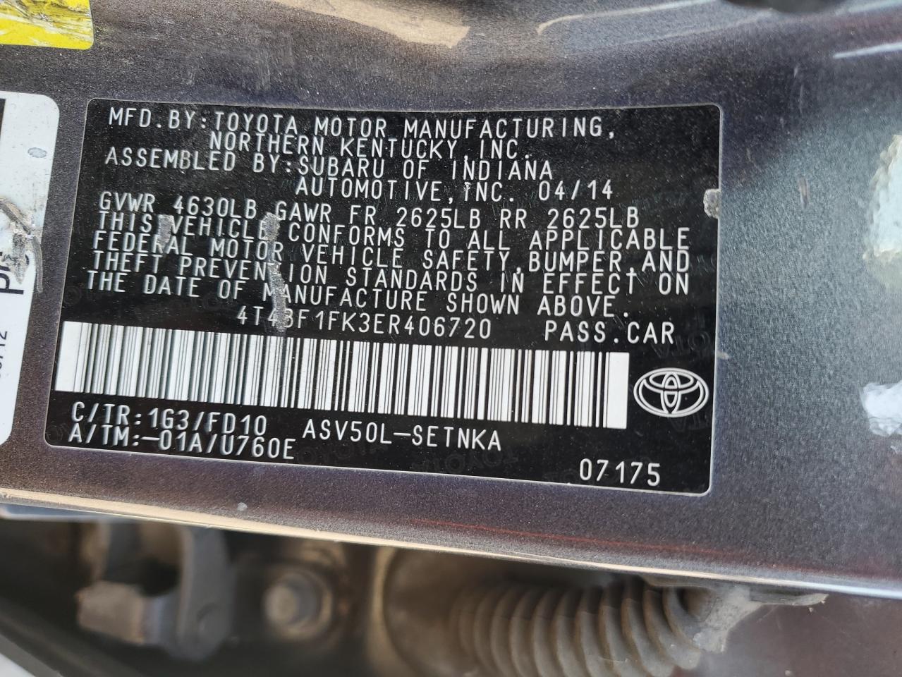 4T4BF1FK3ER406720 2014 Toyota Camry L