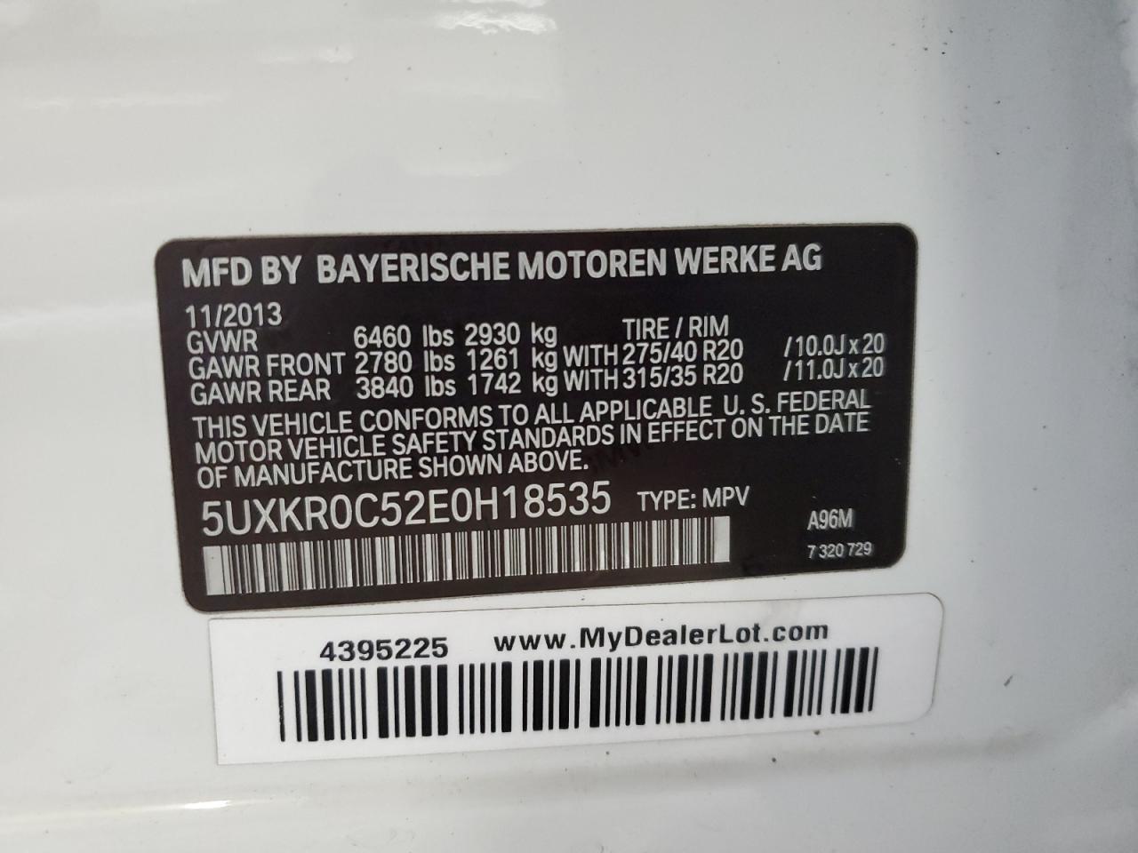 VIN 5UXKR0C52E0H18535 2014 BMW X5 no.13