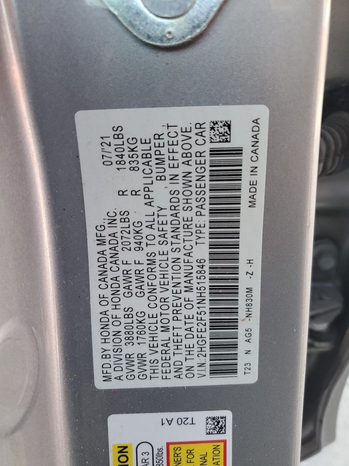 2HGFE2F51NH515846 2022 Honda Civic Sport