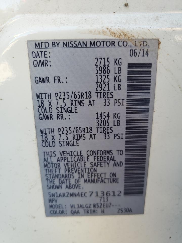 5N1AR2MN4EC713612 2014 Nissan Pathfinder S