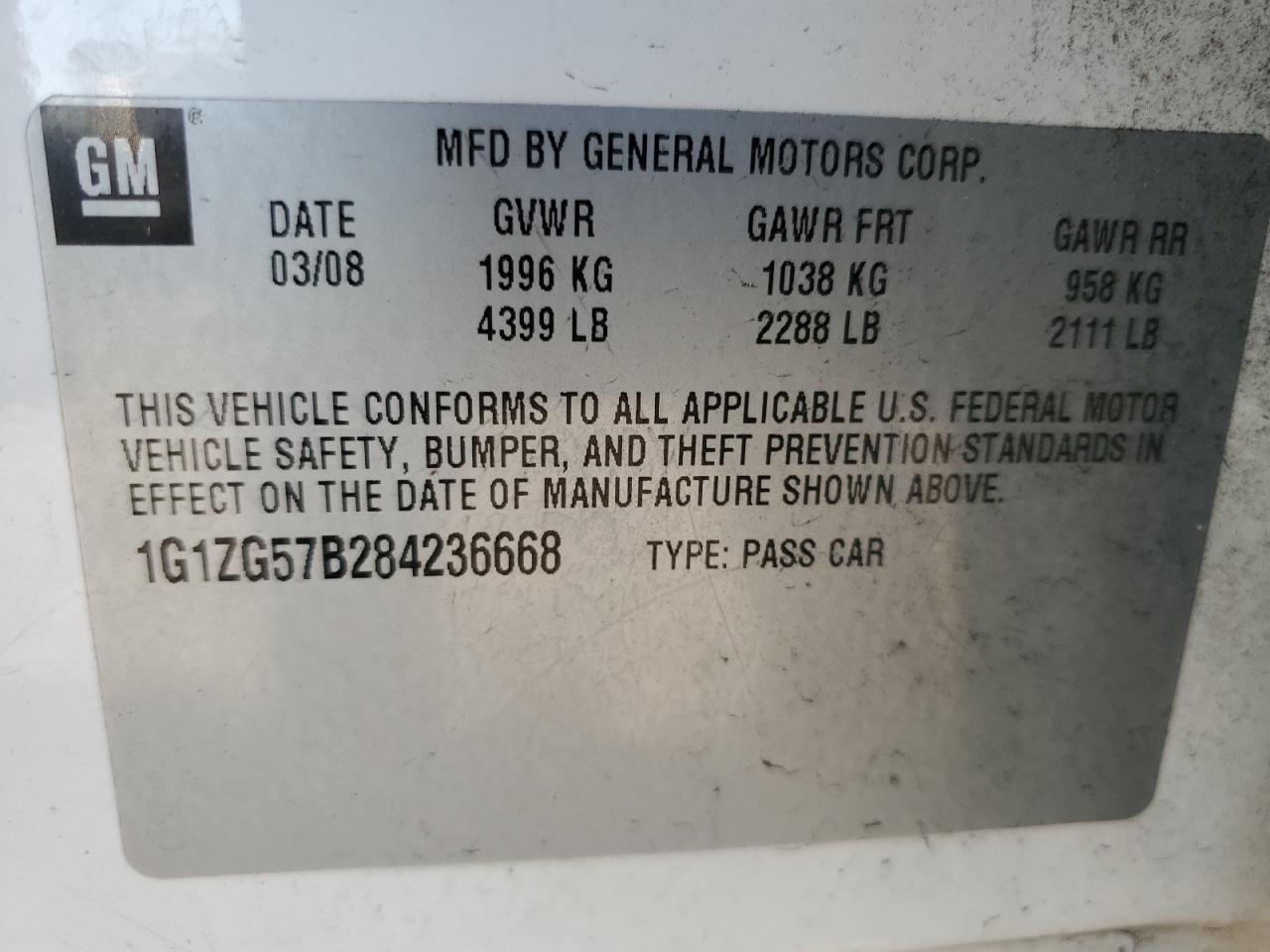 1G1ZG57B284236668 2008 Chevrolet Malibu Ls