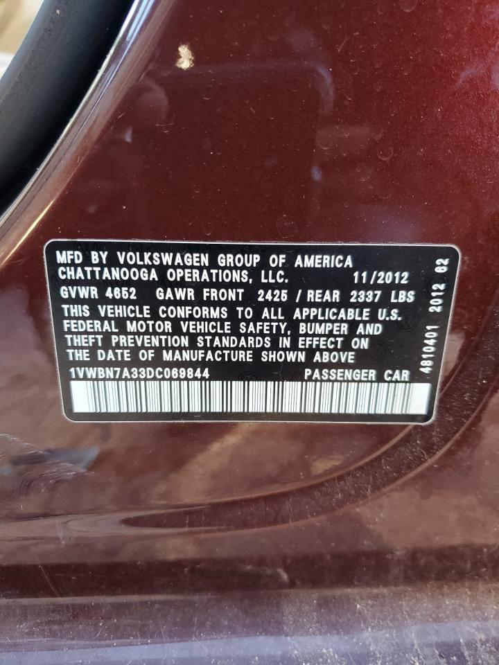 2013 Volkswagen Passat Se VIN: 1VWBN7A33DC069844 Lot: 76611714