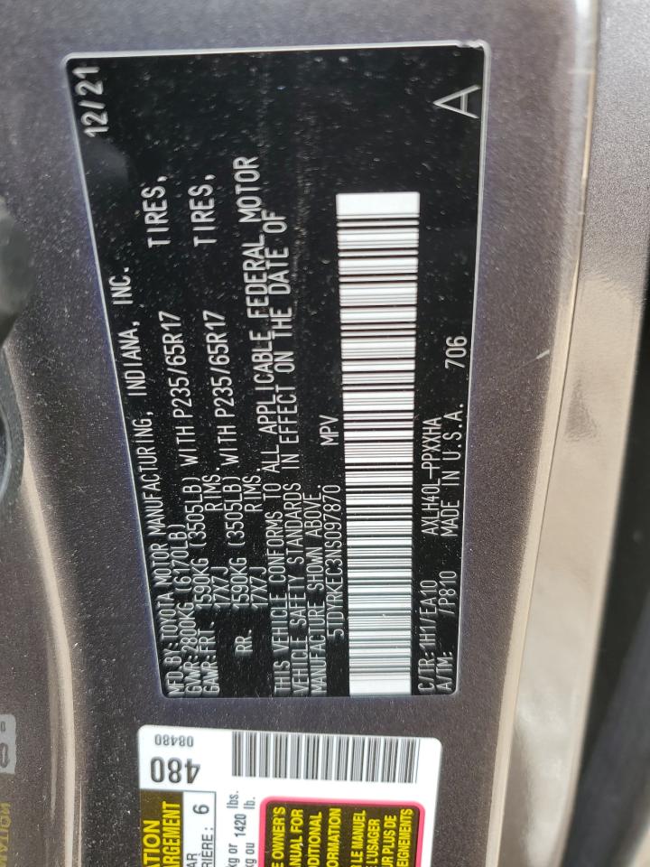 5TDYRKEC3NS097870 2022 Toyota Sienna Xle