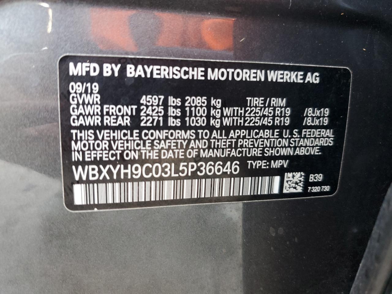 2020 BMW X2 Sdrive28I VIN: WBXYH9C03L5P36646 Lot: 74454184