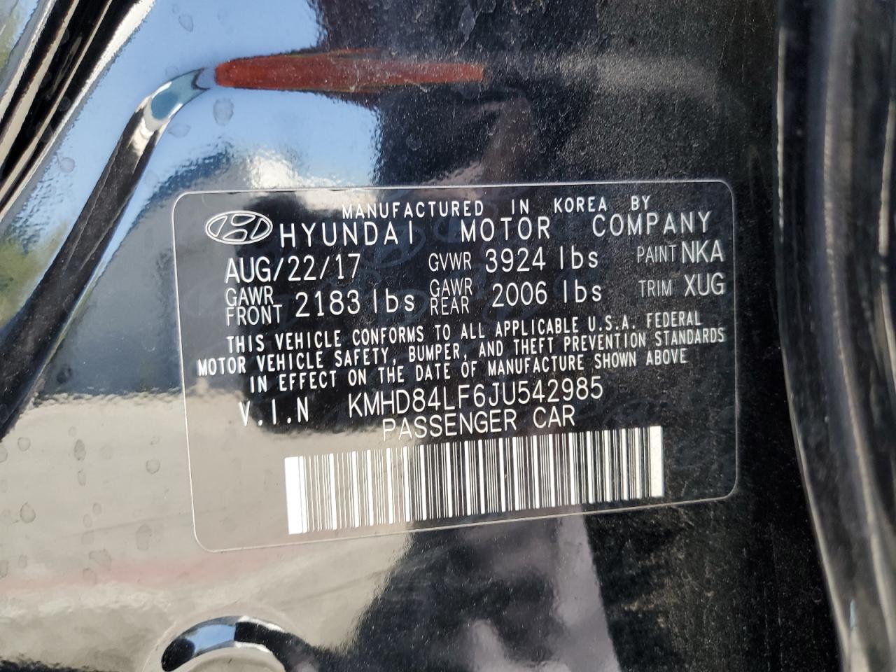 KMHD84LF6JU542985 2018 Hyundai Elantra Sel