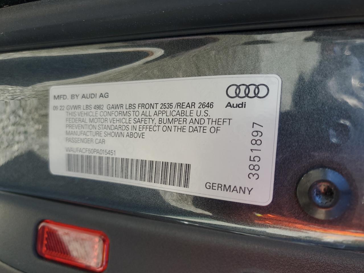 WAUFACF50PA015451 2023 Audi A5 Premium Plus 45