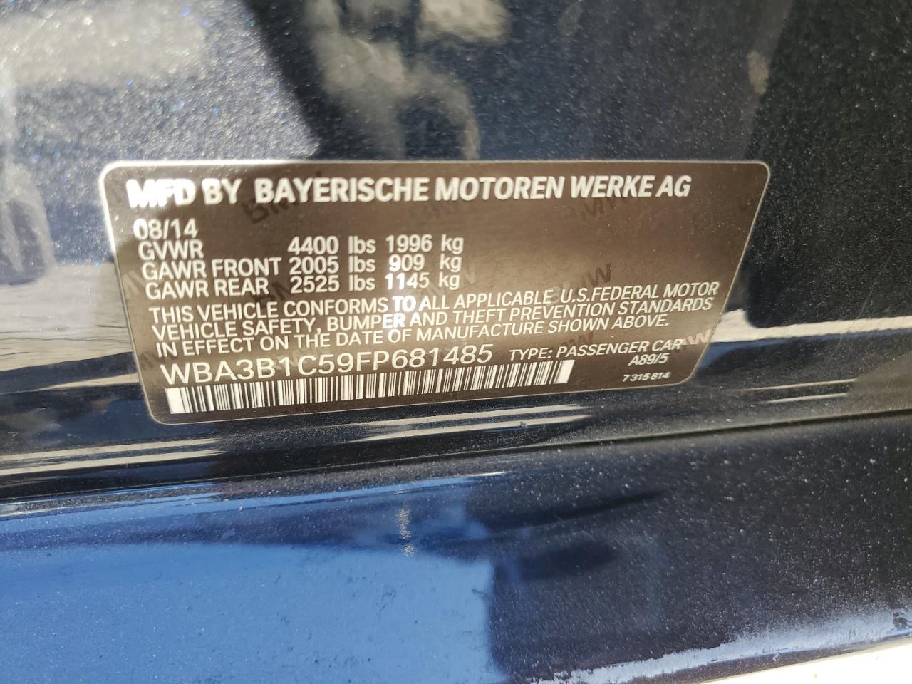 2015 BMW 320 I VIN: WBA3B1C59FP681485 Lot: 74479114