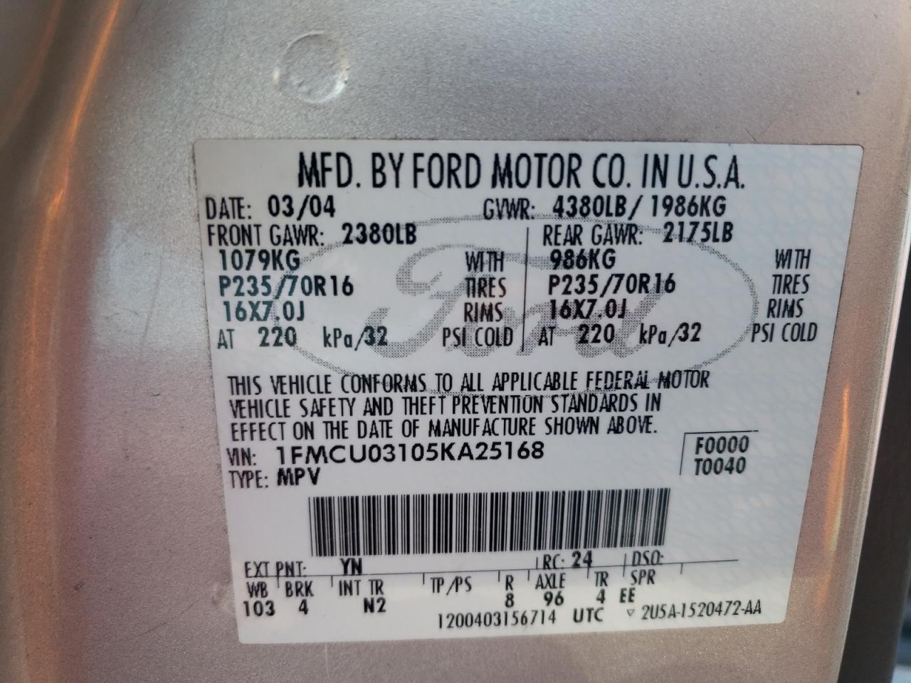 1FMCU03105KA25168 2005 Ford Escape Xlt