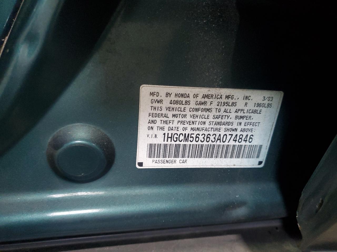 1HGCM56363A074846 2003 Honda Accord Lx