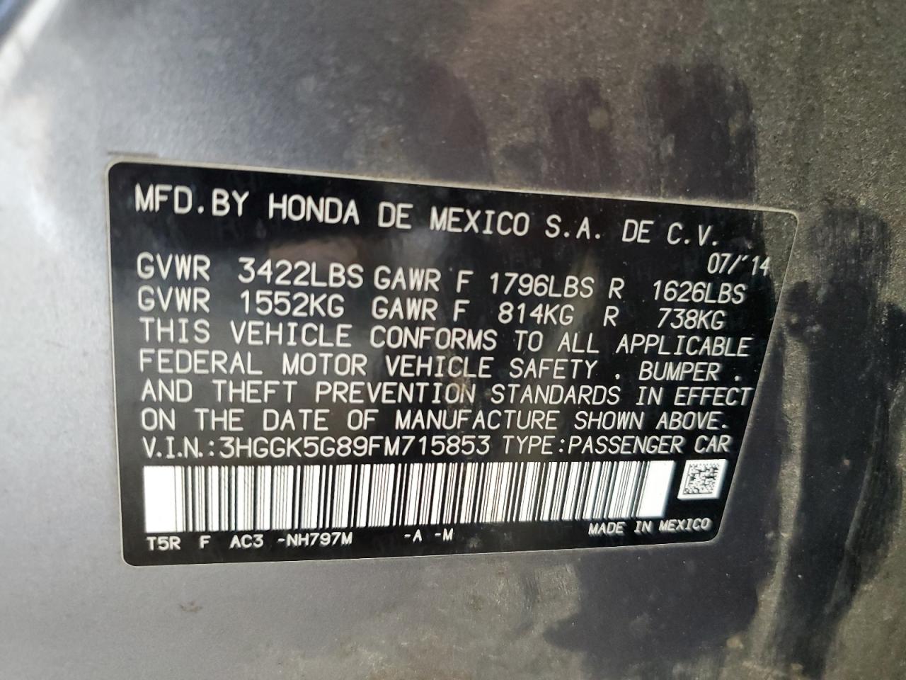 3HGGK5G89FM715853 2015 Honda Fit Ex