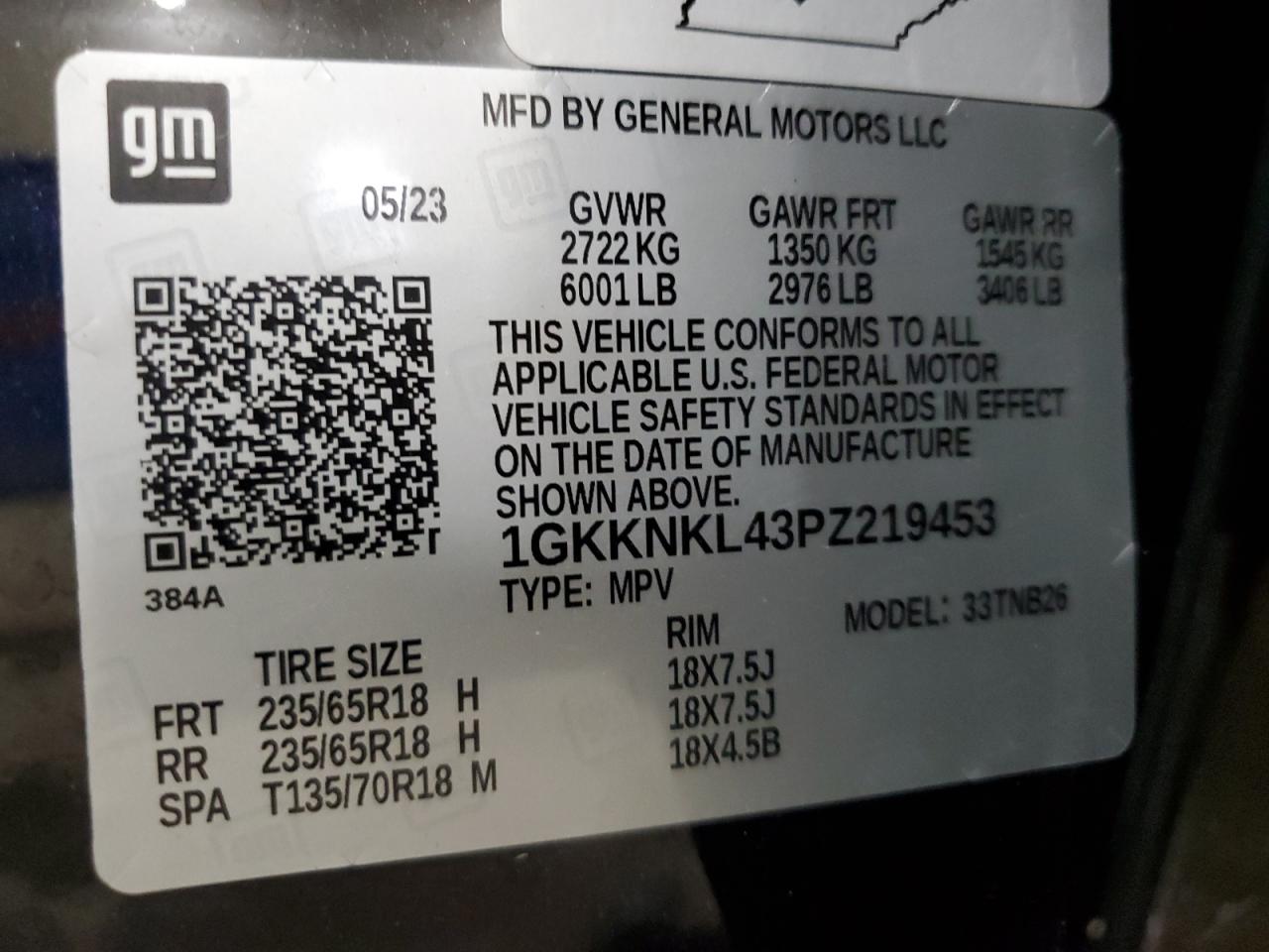 1GKKNKL43PZ219453 2023 GMC Acadia Sle