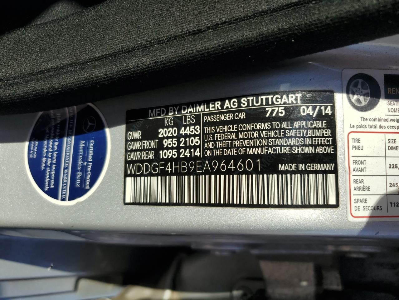 2014 Mercedes-Benz C 250 VIN: WDDGF4HB9EA964601 Lot: 76629624