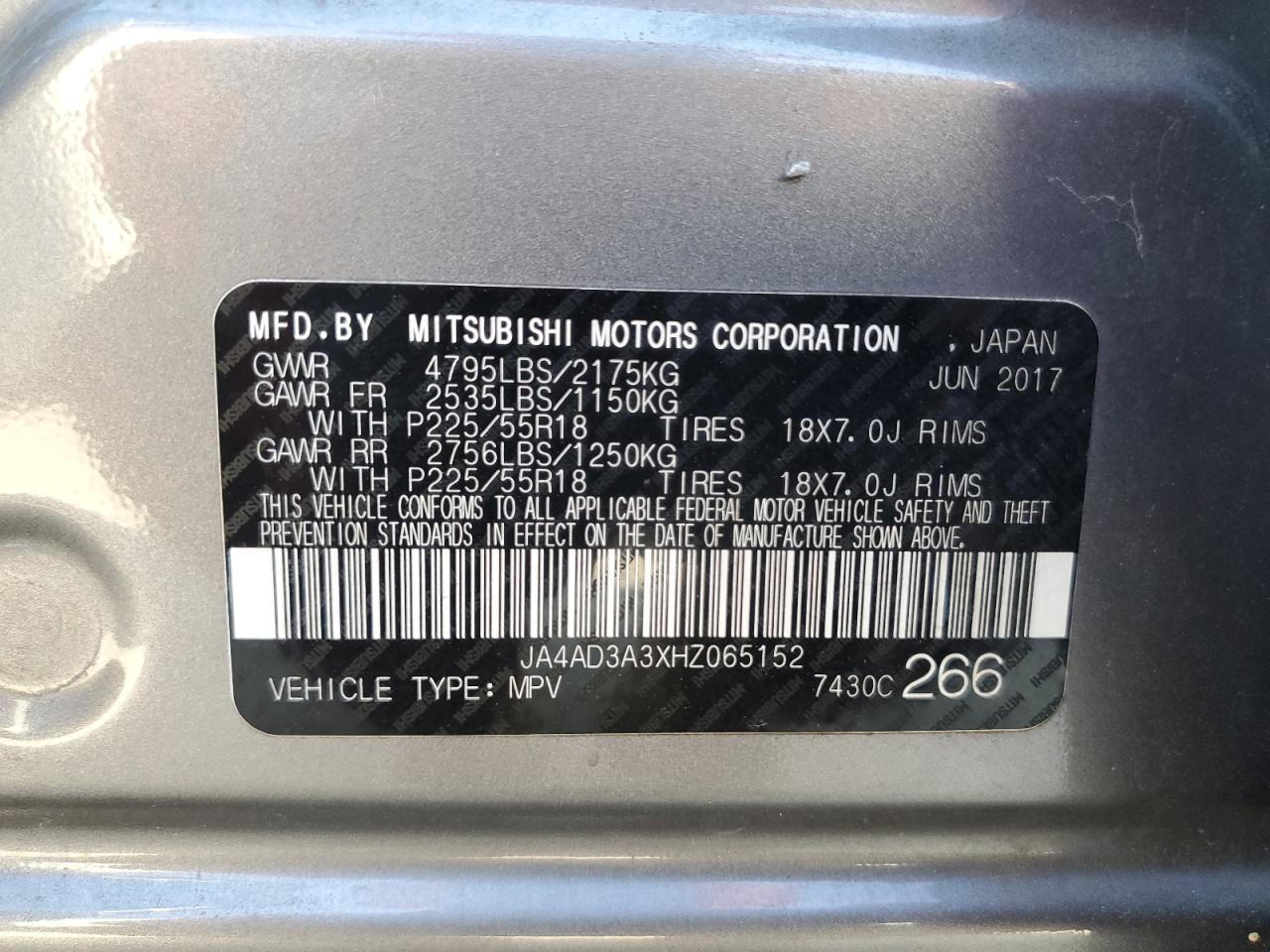 JA4AD3A3XHZ065152 2017 Mitsubishi Outlander Se