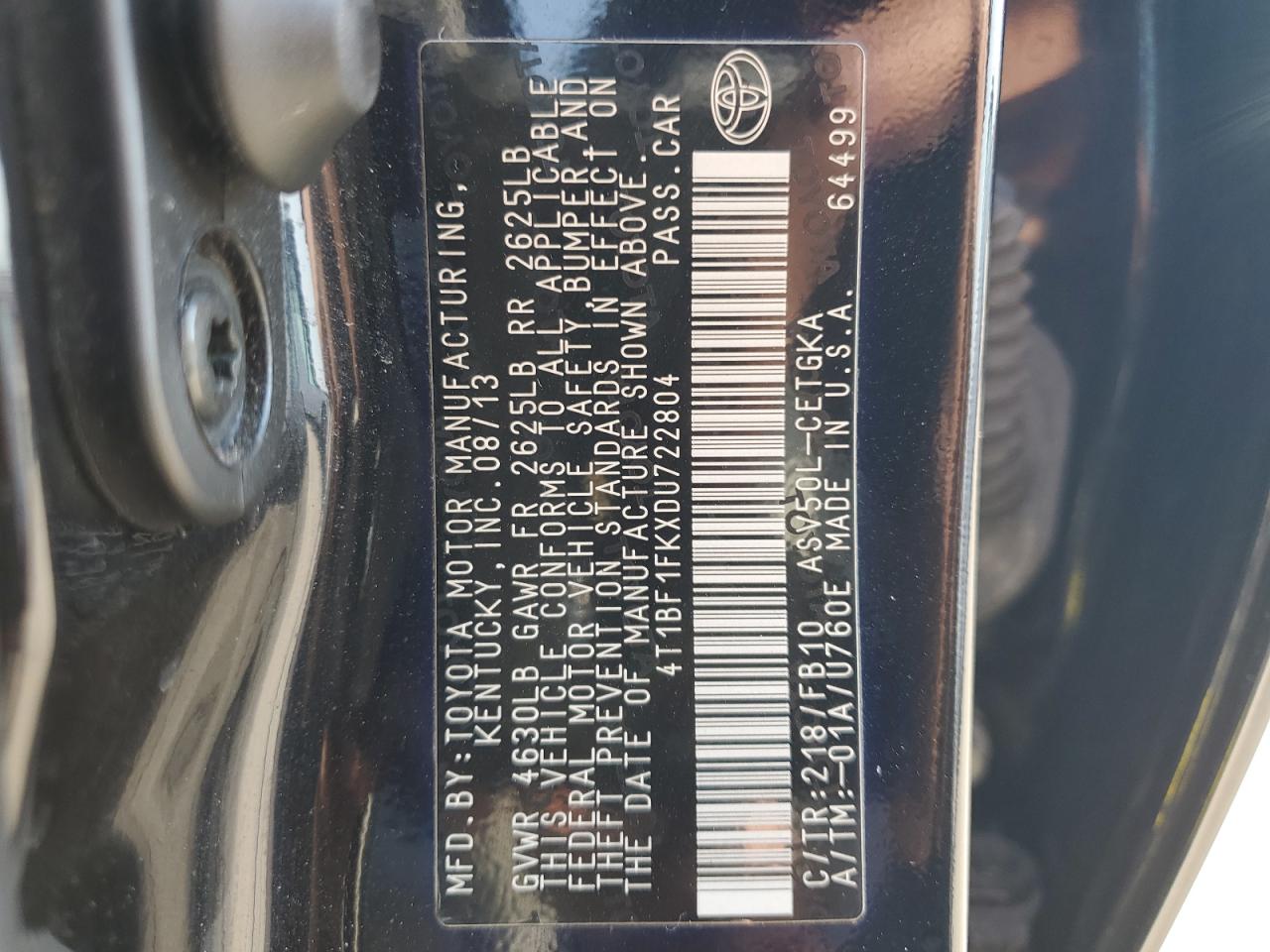 VIN 4T1BF1FKXDU722804 2013 TOYOTA CAMRY no.13