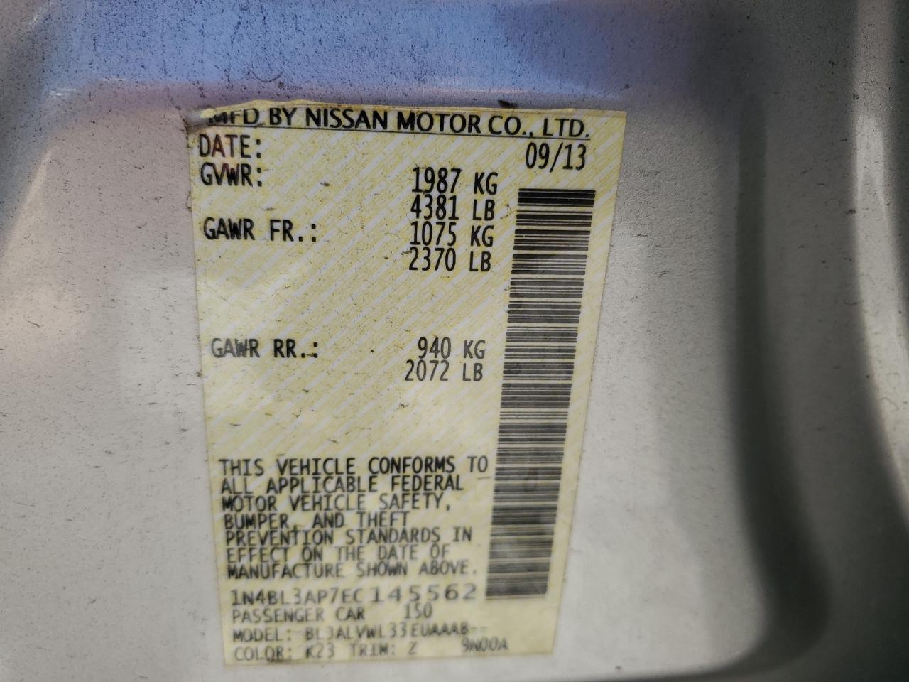 1N4BL3AP7EC145562 2014 Nissan Altima 3.5S