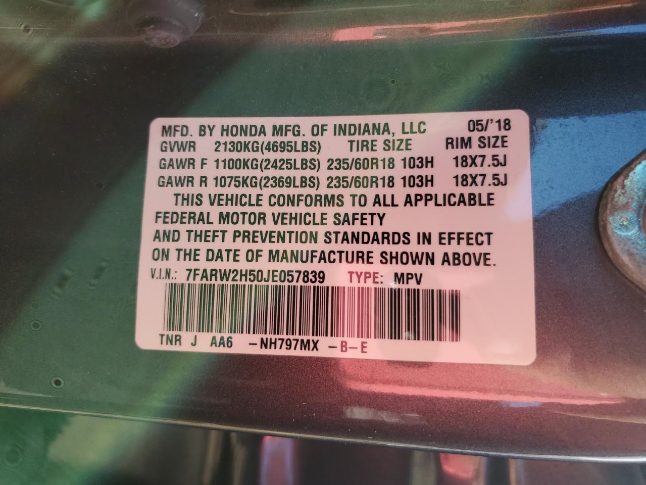 7FARW2H50JE057839 2018 Honda Cr-V Ex