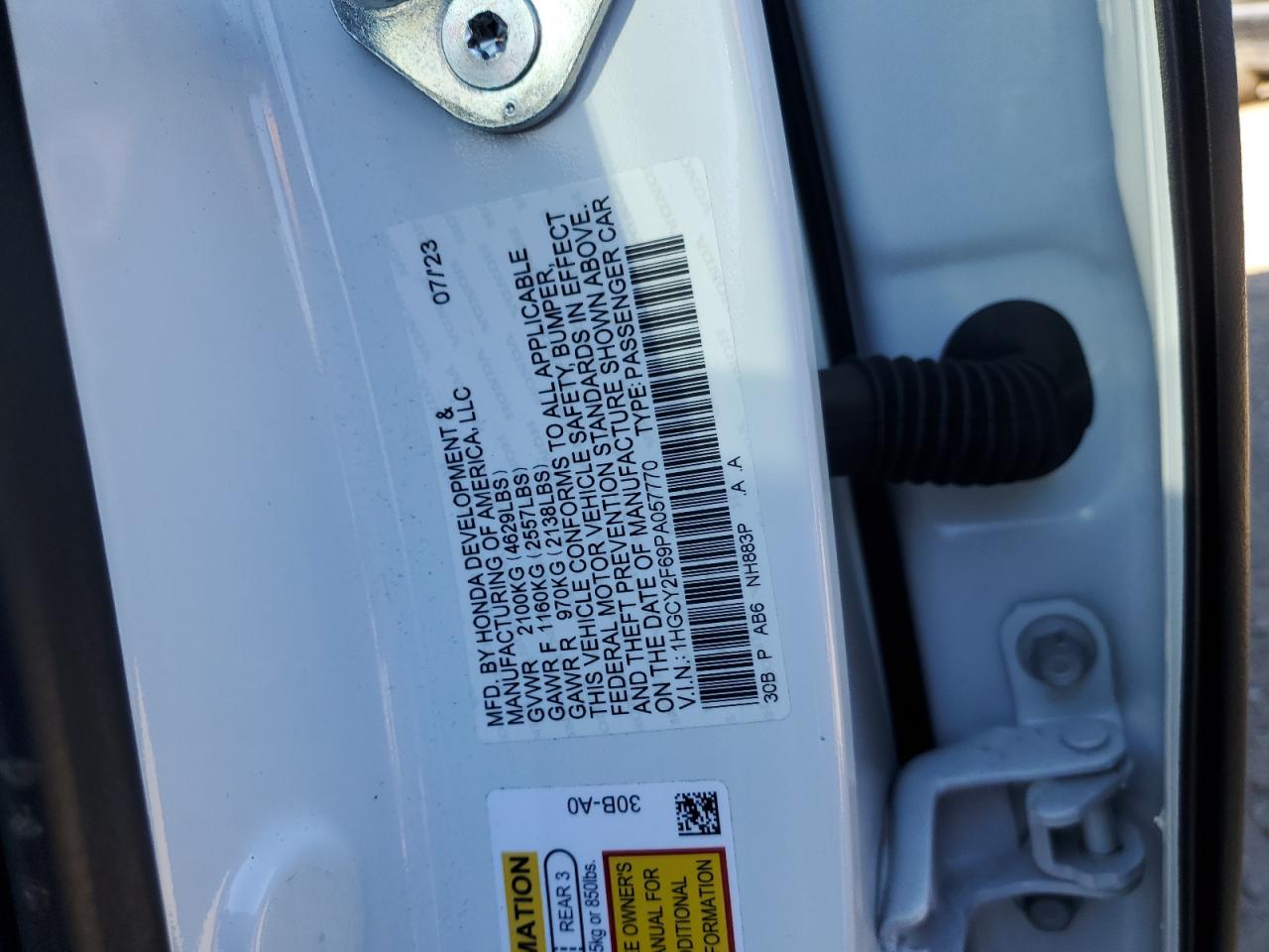 1HGCY2F69PA057770 2023 Honda Accord Hybrid Exl