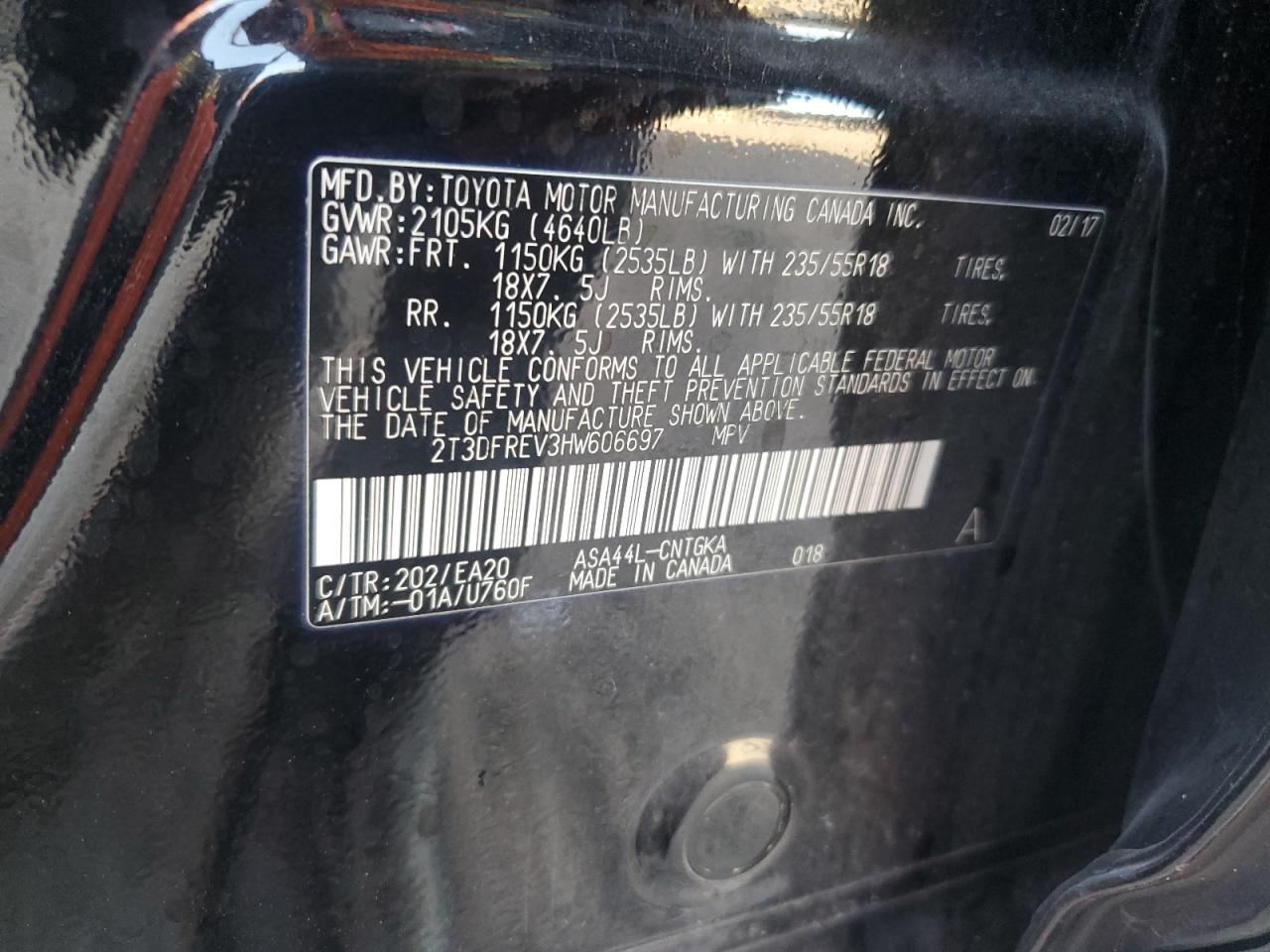 2T3DFREV3HW606697 2017 Toyota Rav4 Limited