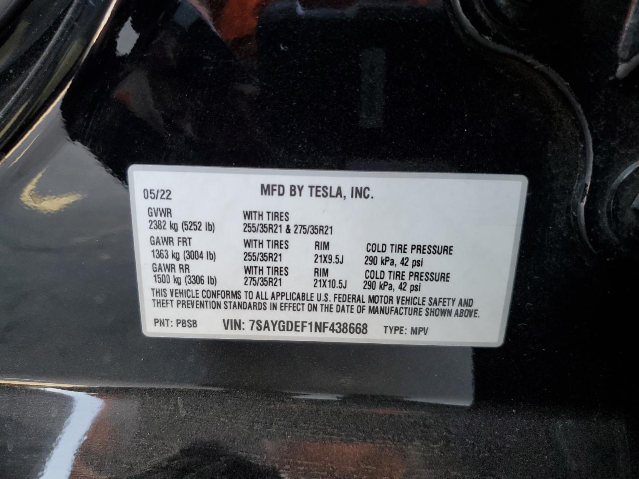 2022 Tesla Model Y VIN: 7SAYGDEF1NF438668 Lot: 75359994