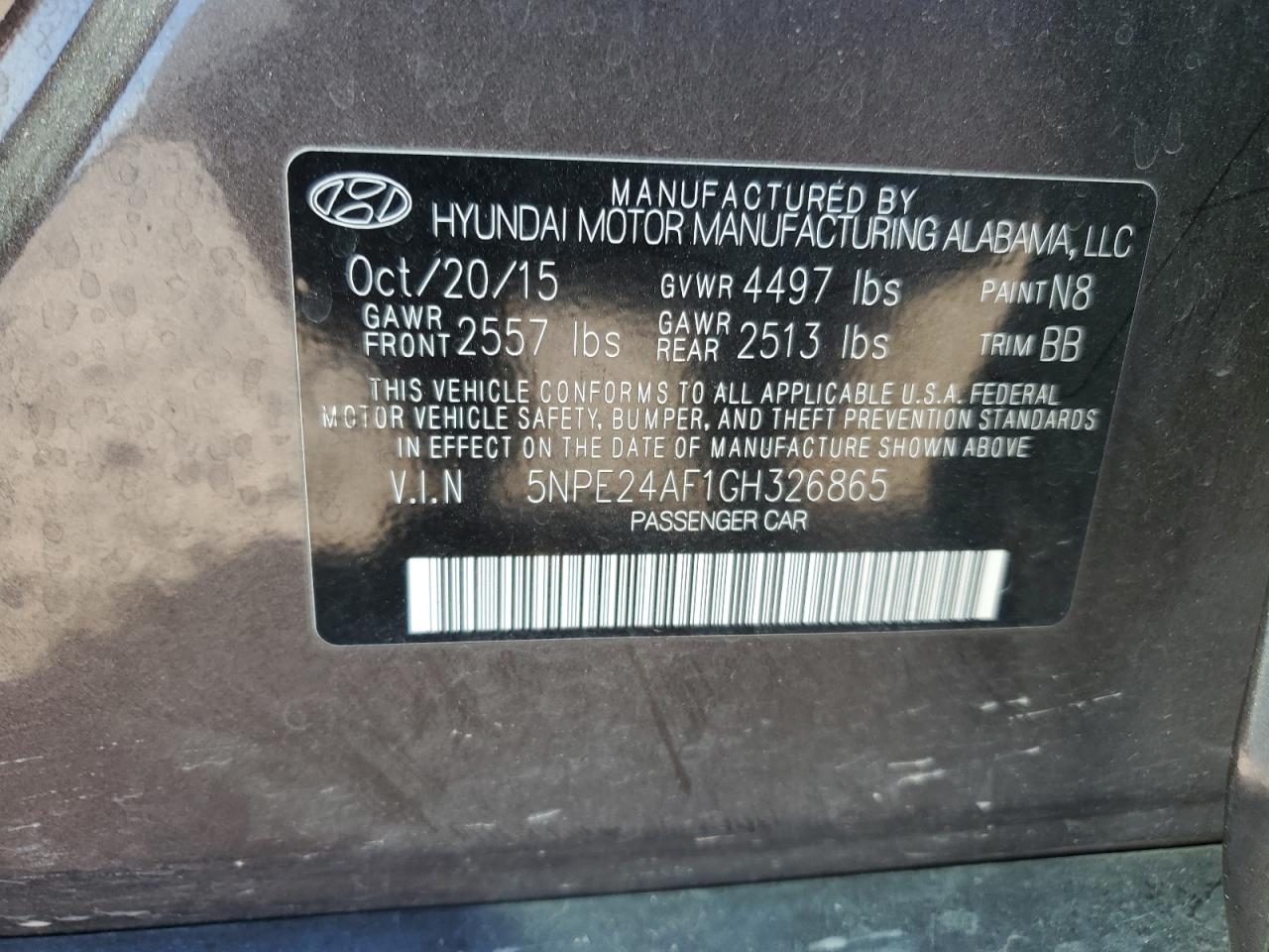 5NPE24AF1GH326865 2016 Hyundai Sonata Se