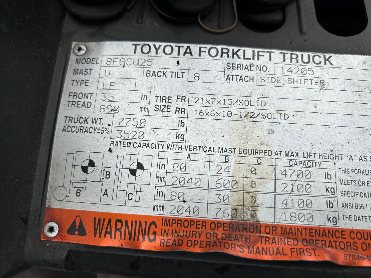 8FGCU2514205 2007 Toyota Fork Lift