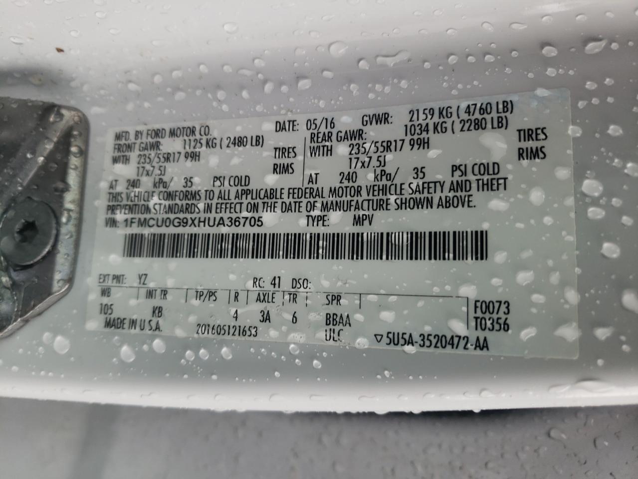 1FMCU0G9XHUA36705 2017 Ford Escape Se