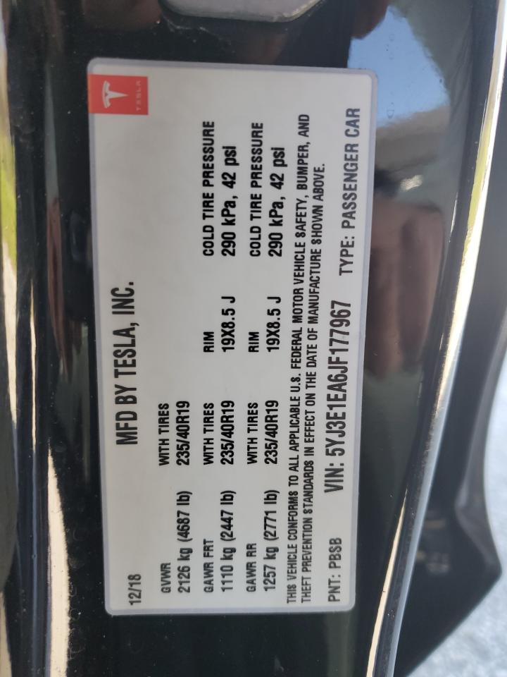 5YJ3E1EA6JF177967 2018 Tesla Model 3