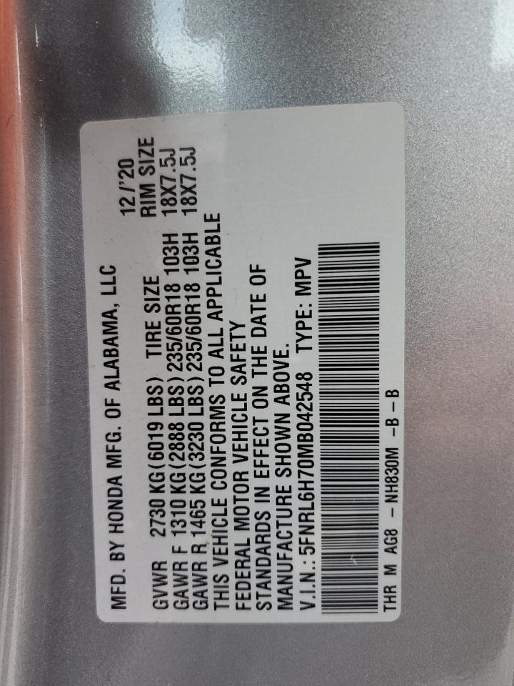 5FNRL6H70MB042548 2021 Honda Odyssey Exl