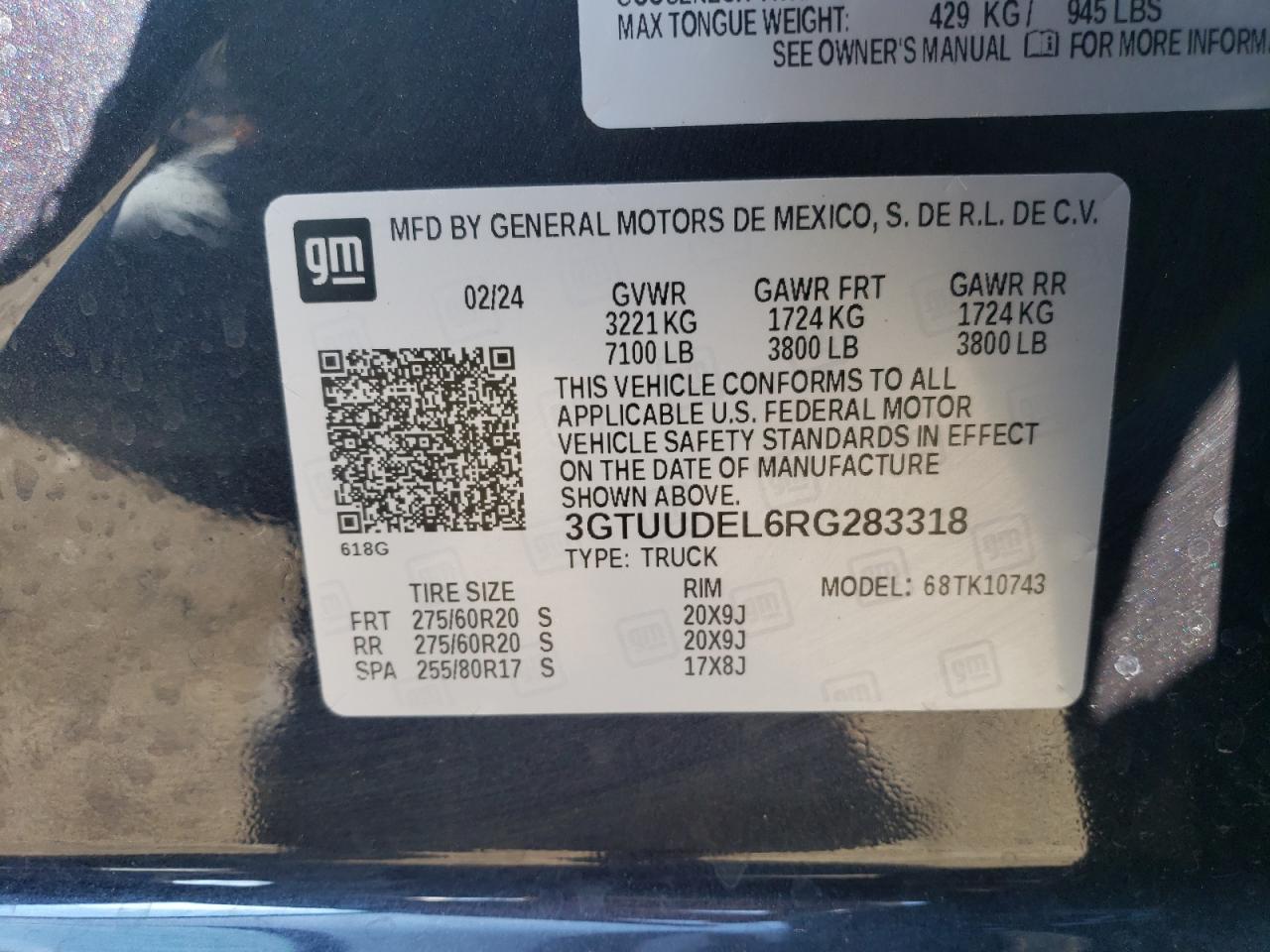 3GTUUDEL6RG283318 2024 GMC Sierra K1500 Slt