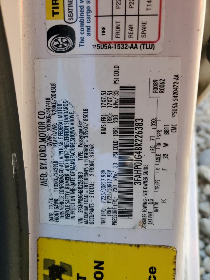 2011 Ford Fusion Sel VIN: 3FAHP0JG4BR226383 Lot: 74924134