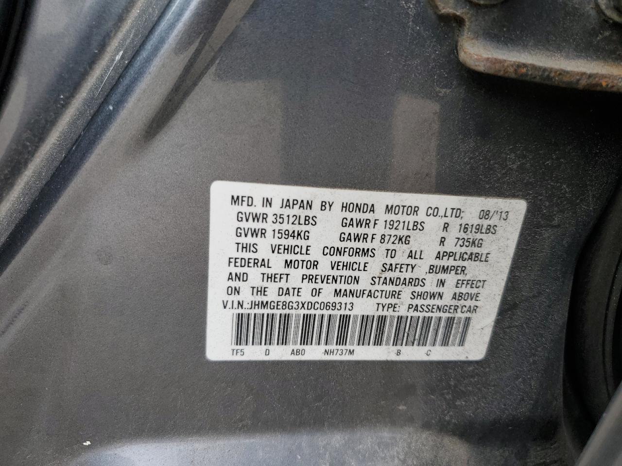 JHMGE8G3XDC069313 2013 Honda Fit