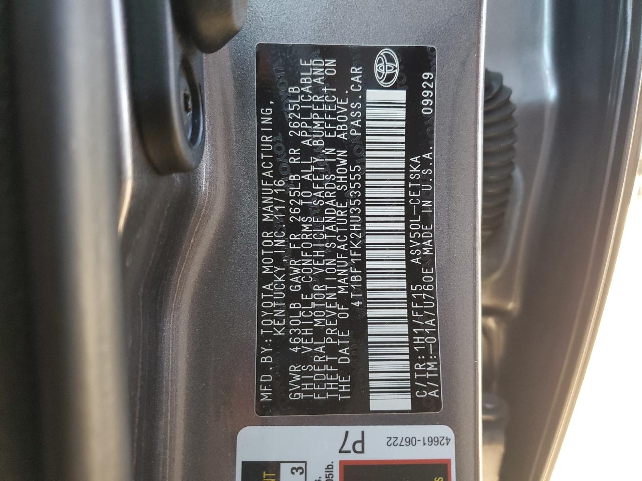 4T1BF1FK2HU353555 2017 TOYOTA CAMRY - Image 12