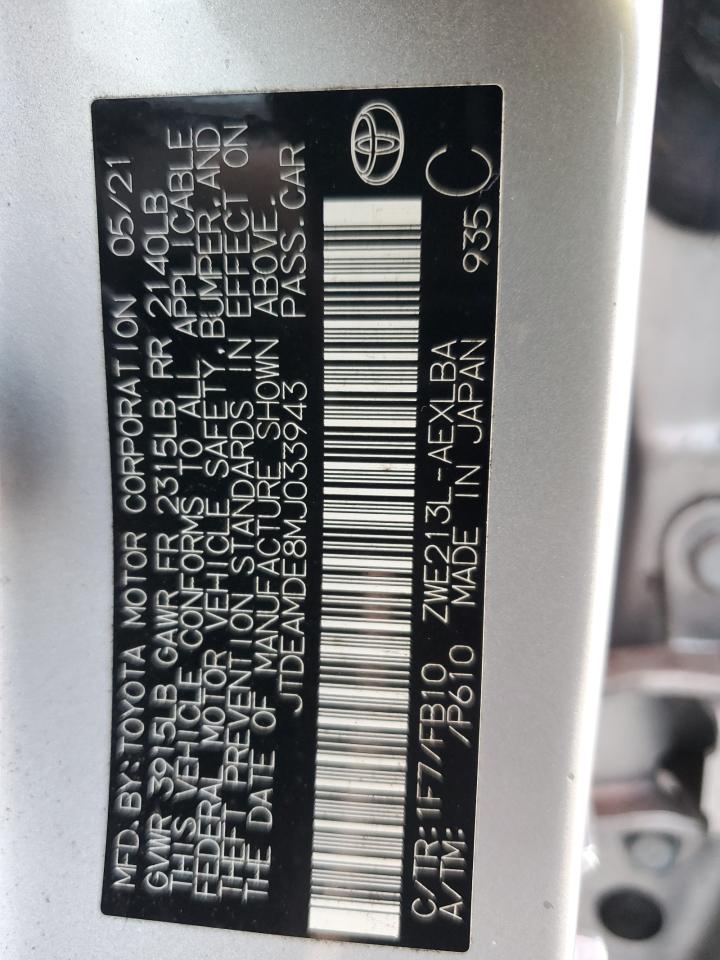 2021 Toyota Corolla Le VIN: JTDEAMDE8MJ033943 Lot: 76171024