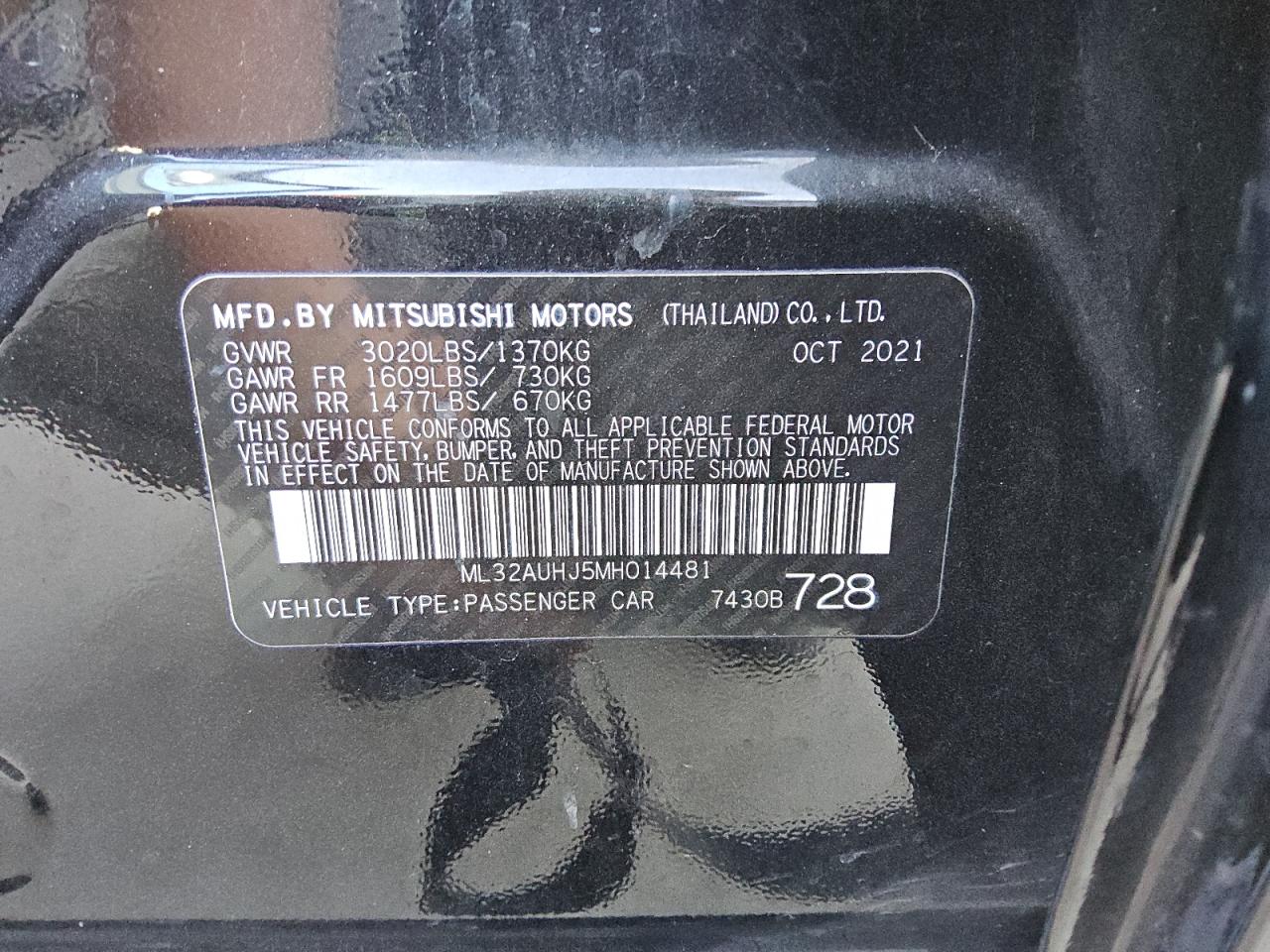 2021 Mitsubishi Mirage Es VIN: ML32AUHJ5MH014481 Lot: 76588704