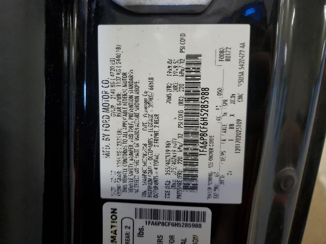 2017 Ford Mustang Gt VIN: 1FA6P8CF6H5285988 Lot: 74616494