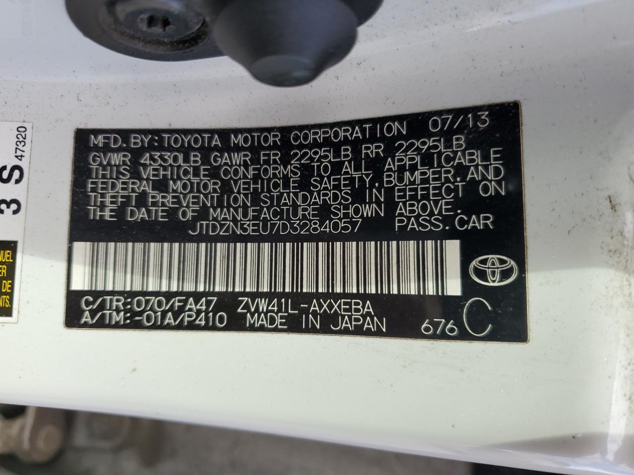 2013 Toyota Prius V VIN: JTDZN3EU7D3284057 Lot: 74369034