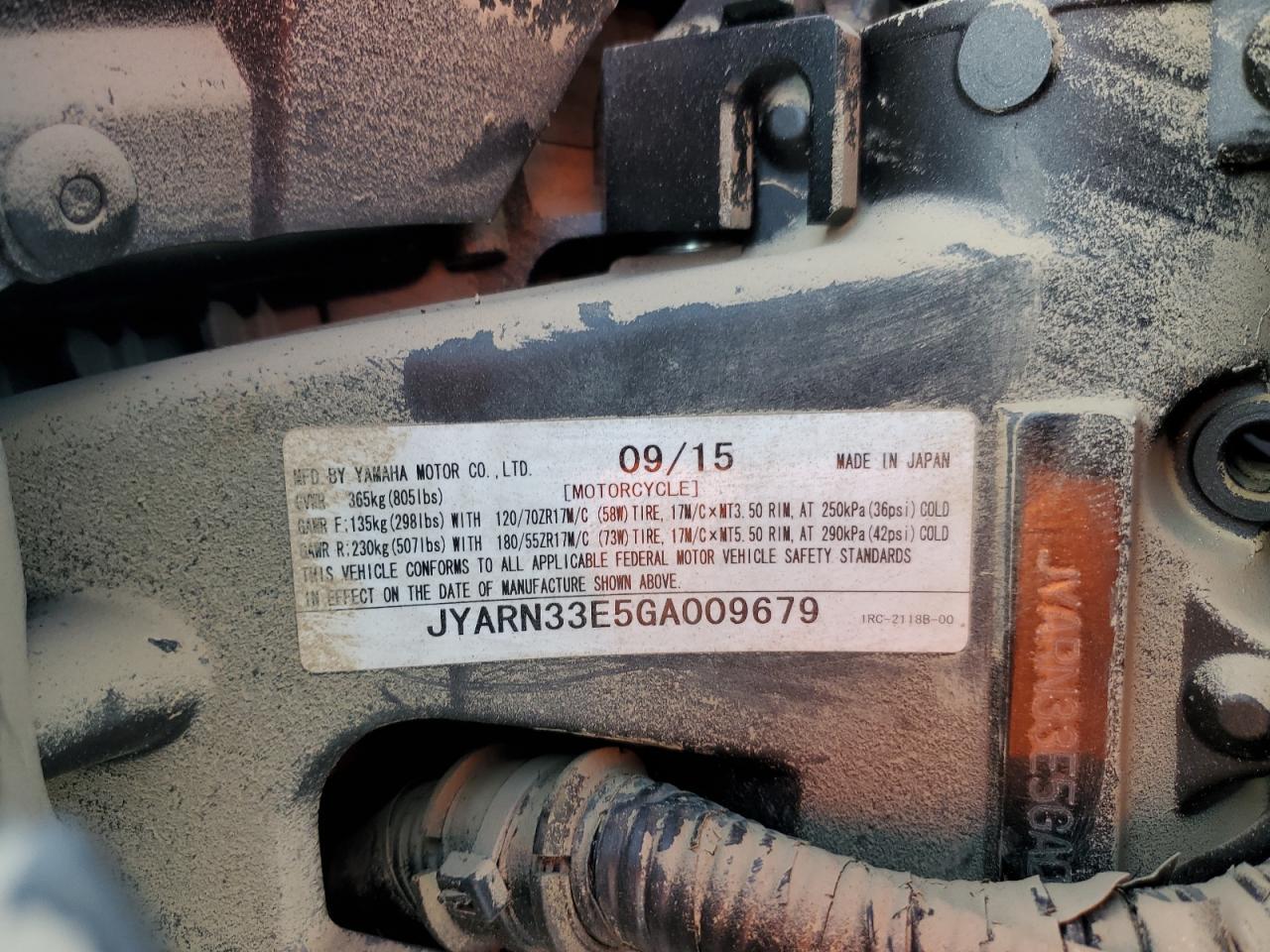 JYARN33E5GA009679 2016 Yamaha Fz09