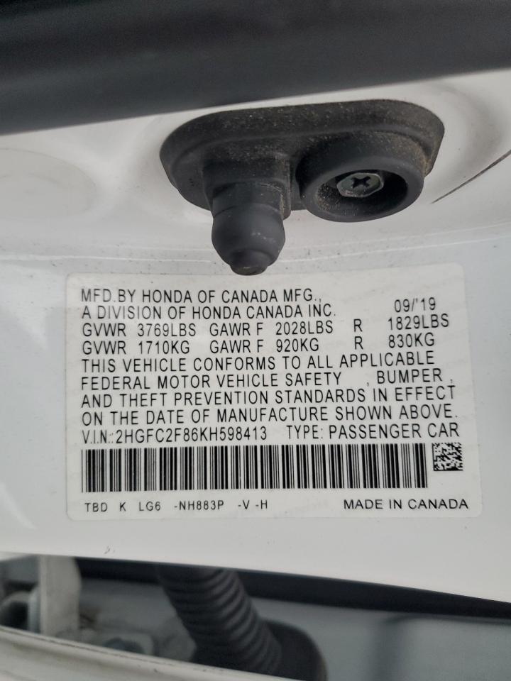 2019 Honda Civic Sport VIN: 2HGFC2F86KH598413 Lot: 76662644