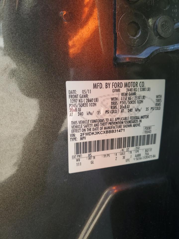 2011 Ford Edge Limited VIN: 2FMDK3KCXBBB31471 Lot: 74278514