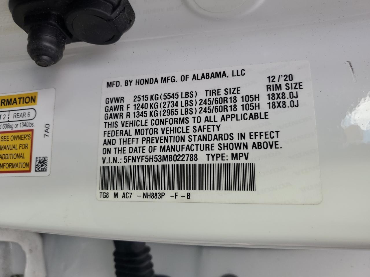 2021 Honda Pilot Exl VIN: 5FNYF5H53MB022788 Lot: 76584444