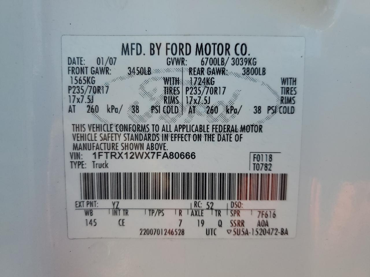 1FTRX12WX7FA80666 2007 Ford F150